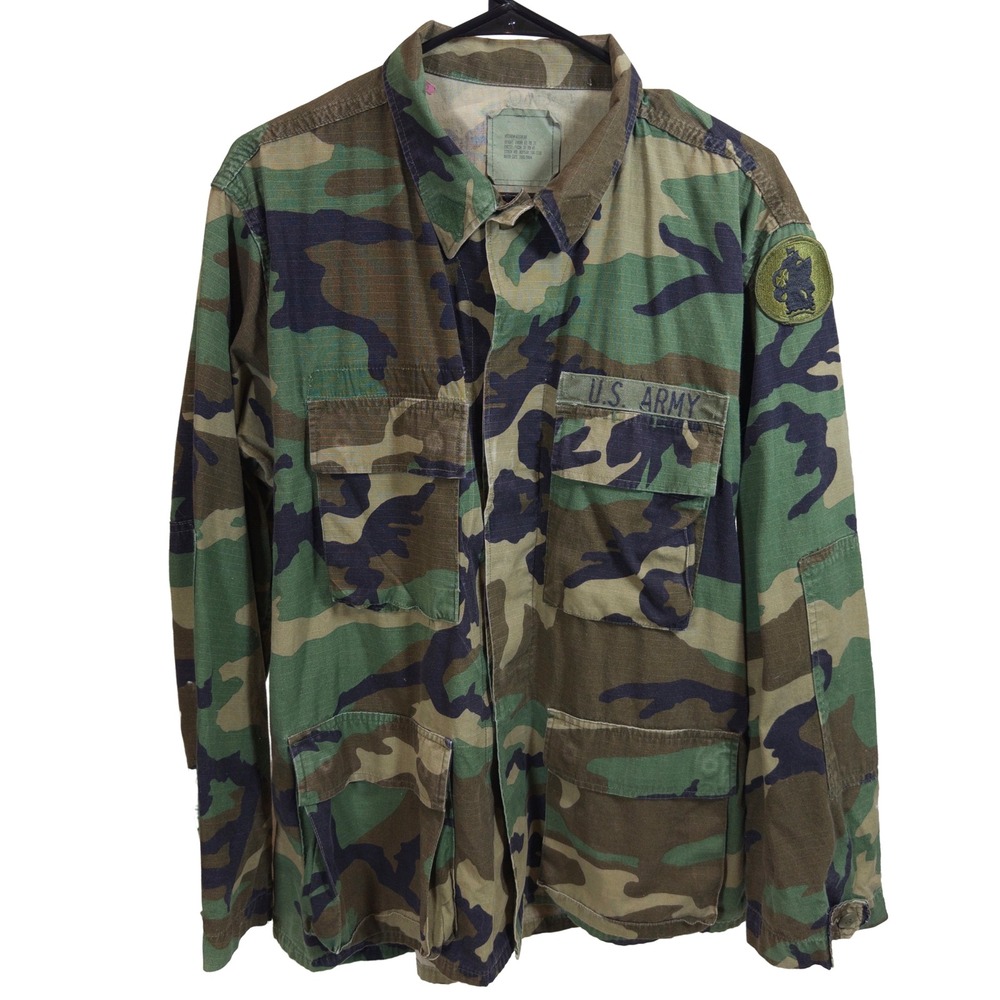 US Army Military Field Jacket Medium Regular Mens Woodland Camo Green Camouflage